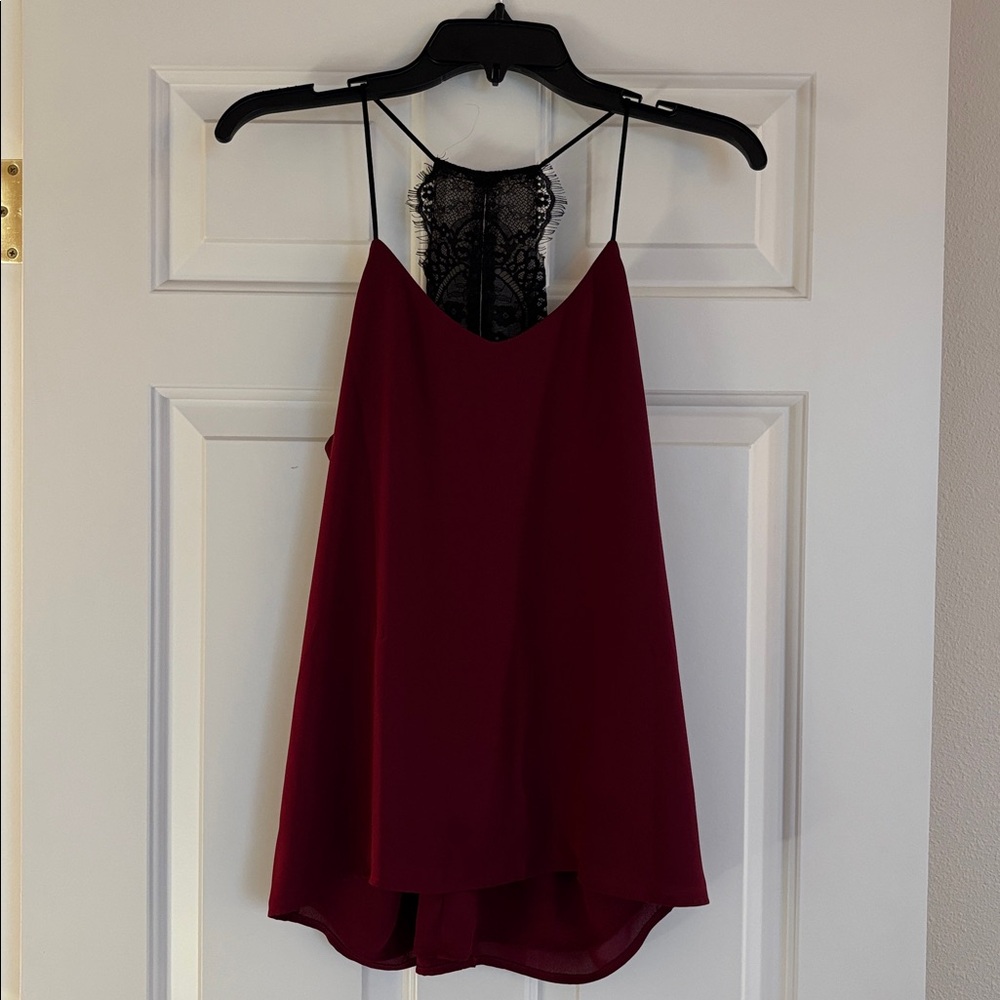 ♥️ Express Women's Deep Red Camisole with Lace Detail size small
